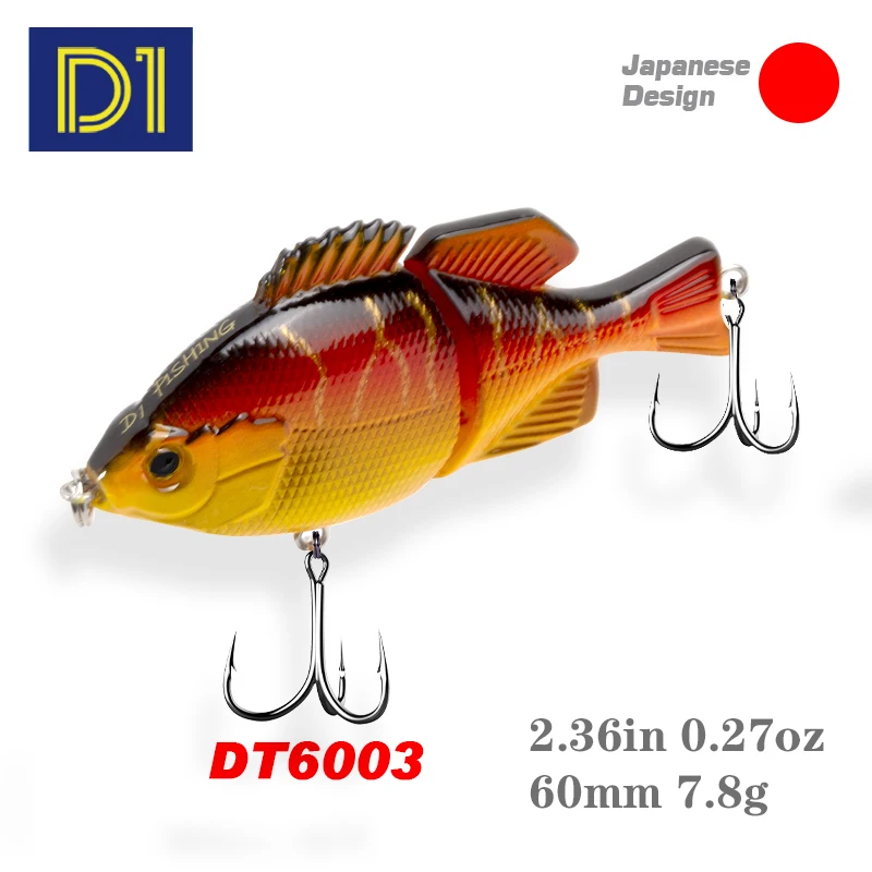 D1-señuelo de Pesca que se hunde, 60mm, 7,8g, siwmbbait multiarticulado, Wobblers para Lucio, cebo Artificial, Crankbaits, aparejos de Pesca