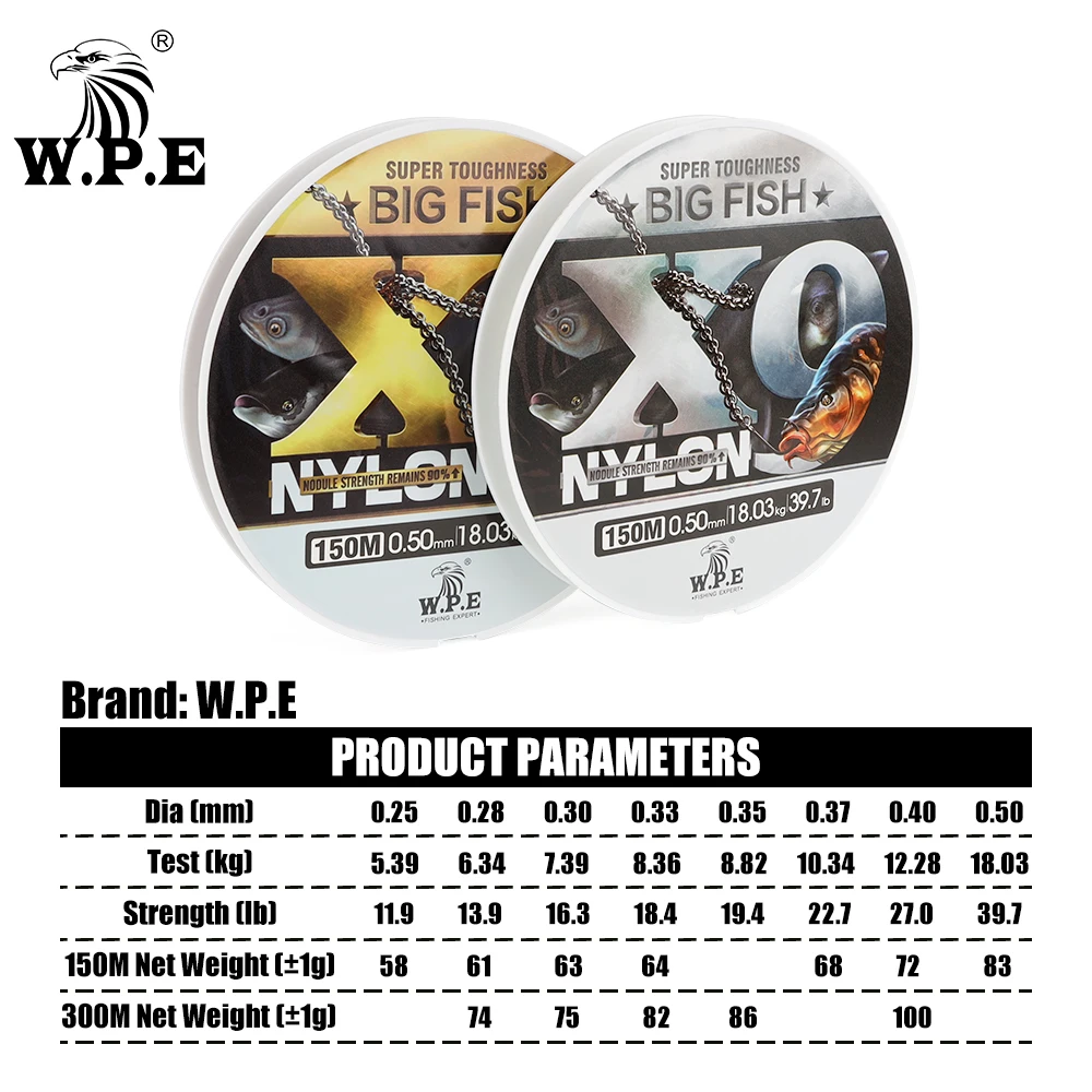 W.P.E-sedal de pesca de nailon X9, 150m/300m, sedal de nailon para peces grandes de bacalao, 0,25mm-0,50mm, 11.9lb-39.7lb - imagen 2