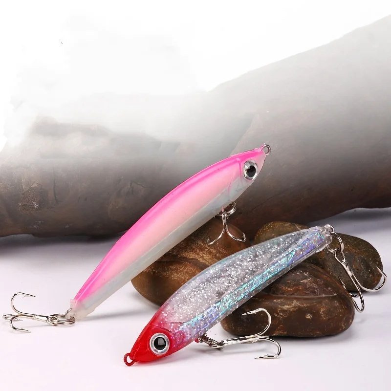 Señuelo de pesca de aleación de Zinc fundido largo, cebo blando integrado, 14g, 8,5 cm, señuelos artificiales que se hunden aerodinámicos, lote de 2 piezas en oferta