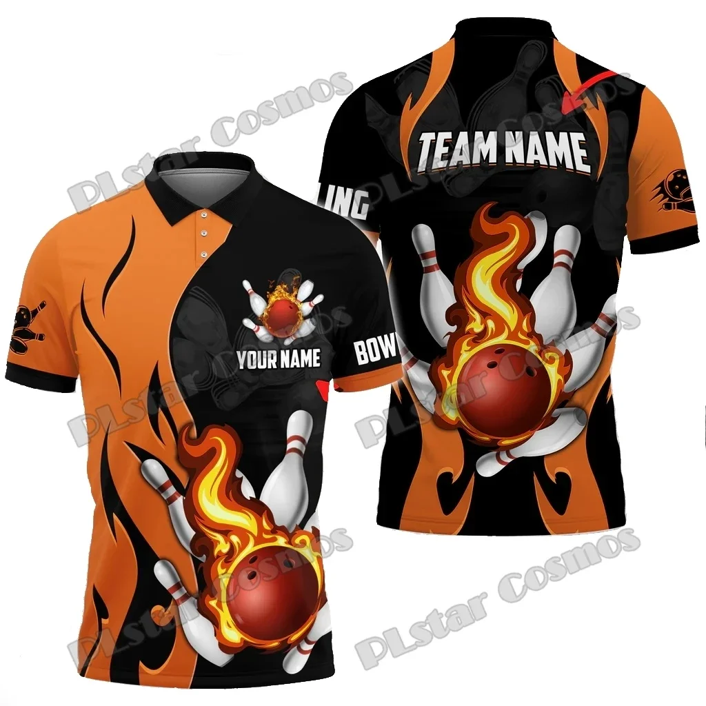 Bowlen en pinnen Magic Fire Veelkleurig Aangepaste naam 3D-geprinte herenpoloshirts Zomer Casual Unisex Premium poloshirt PLP73 - imagen 5