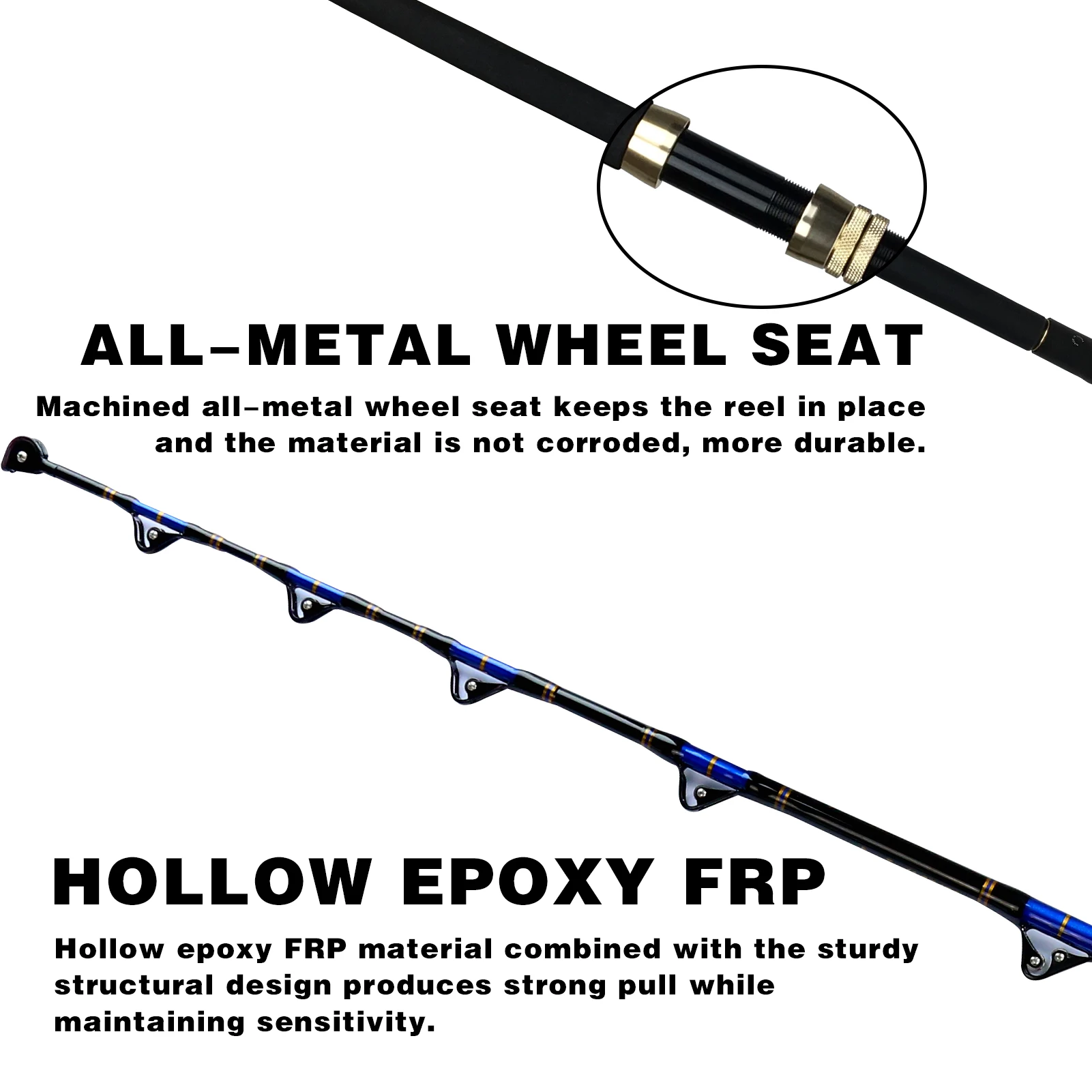 Topline-caña de pescar grande de 5 '6 ", aparejos de arrastre de pesca de atún, guía de rodillo, 30 50 80 130lbs, tope de nailon, 5 + 1 - imagen 3