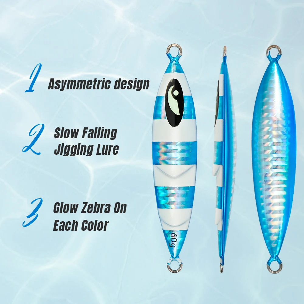 CASTFUN-gabarito de caída lenta, 60g, 80g, 100g, 120g, 150g, señuelo de Jigging lento, plantillas de Metal de agua salada, aparejos de pesca de aguas profundas - imagen 5