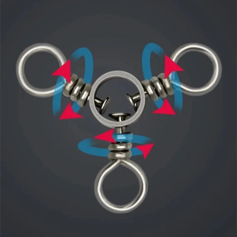 Conector de aparejo de 3 vías giratorio Trigeminal de pesca de acero inoxidable, 10 Uds., para pesca al aire libre, enlace a presión giratorio duradero con Anti - imagen 3