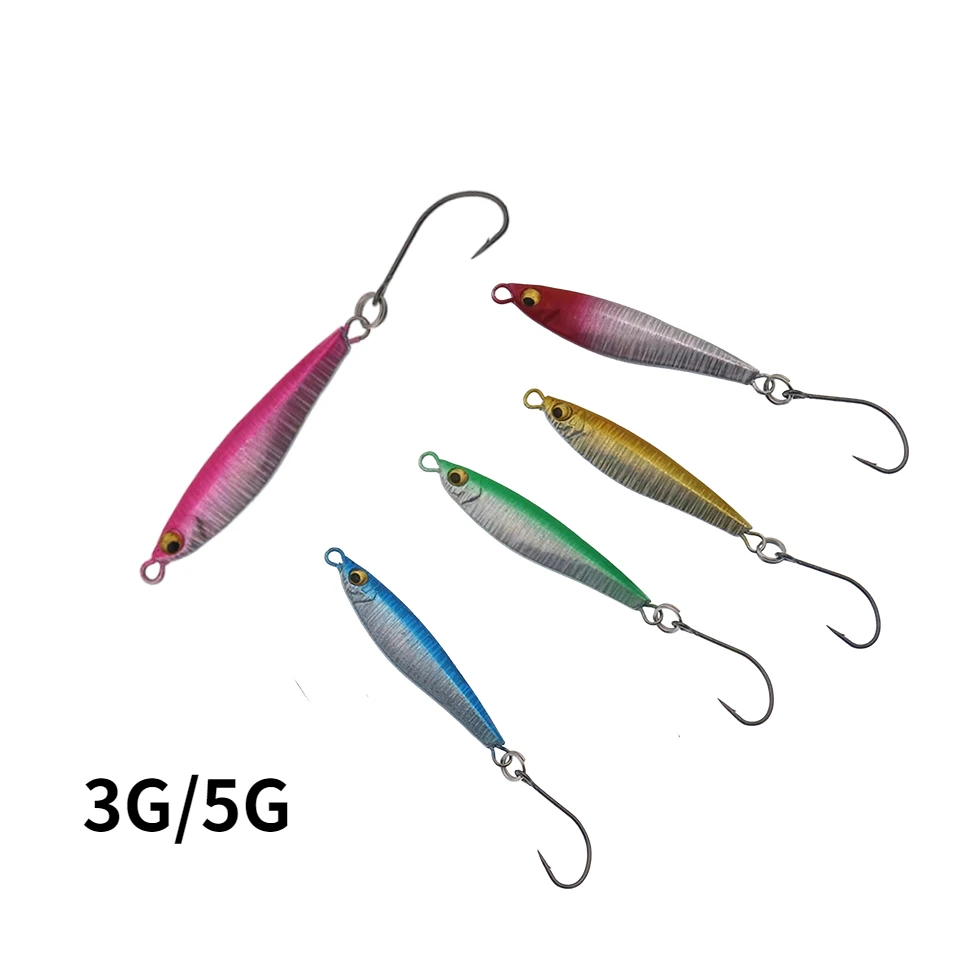 Señuelo de pesca Artificial para pesca en el mar, anzuelo giratorio de Metal fundido de 3g/5g, 5 unids/lote - imagen 2