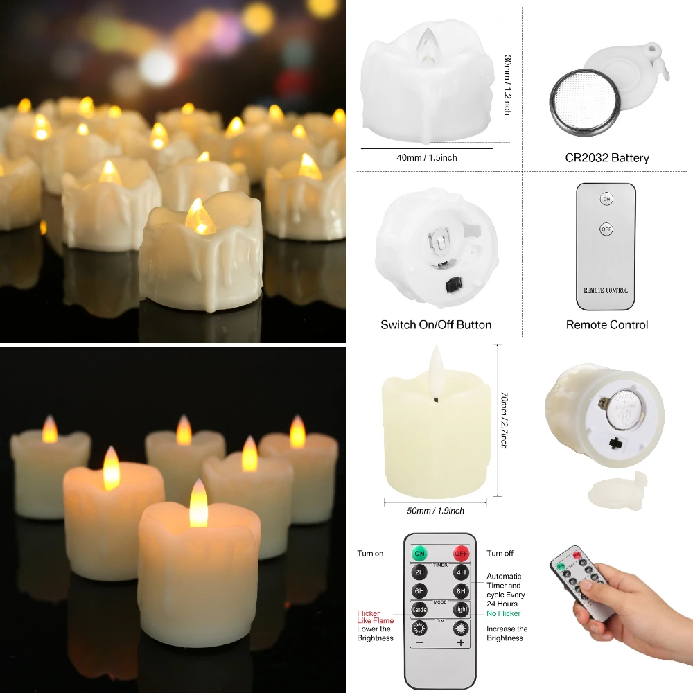 Luces de té LED parpadeantes con Control remoto, velas electrónicas sin llama, lámpara para Halloween, decoración del Día de San Valentín, iluminación LED - imagen 5