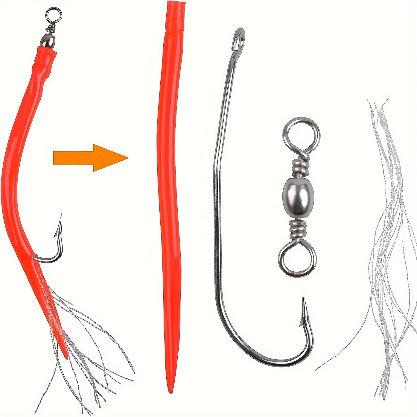 3 Señuelos Tubo Biónico, Aparejo Teaser para Bacalao con Gancho de Acero Inoxidable y Giratorio - Pesca en Alta Mar, Lubina y Grandes Especies - imagen 5