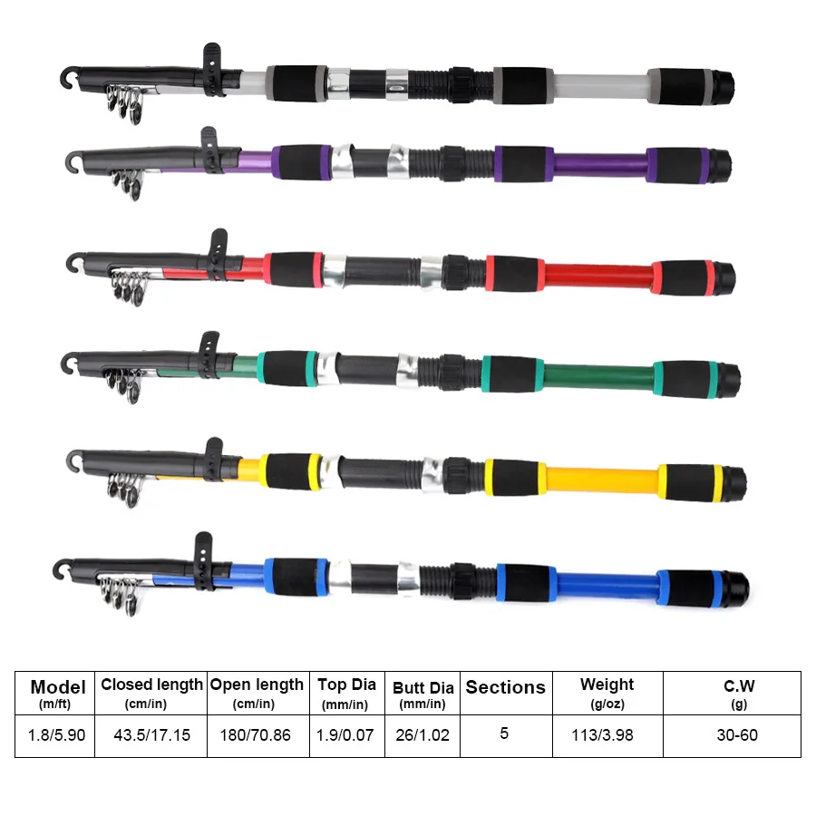 Caña de pescar giratoria y carrete Combo1.8M caña telescópica con 5,2: 1 carrete 3BB arrastre máximo 5kg Kit de pesca completo juego de pesca - imagen 4