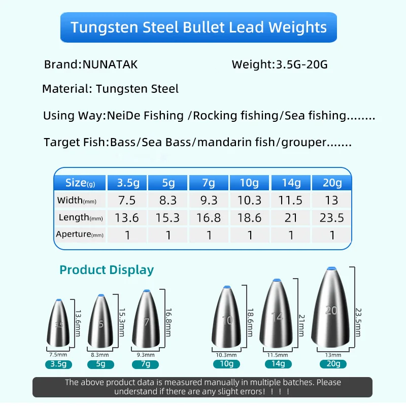Plomo de bala 3,5G/5G/7G/10G/14G20G, plomo de pesca hueco, plomo de acero de tungsteno, cuentas de barrera de plomo, aparejo de Texas, plomo de aparejo de caída - imagen 3