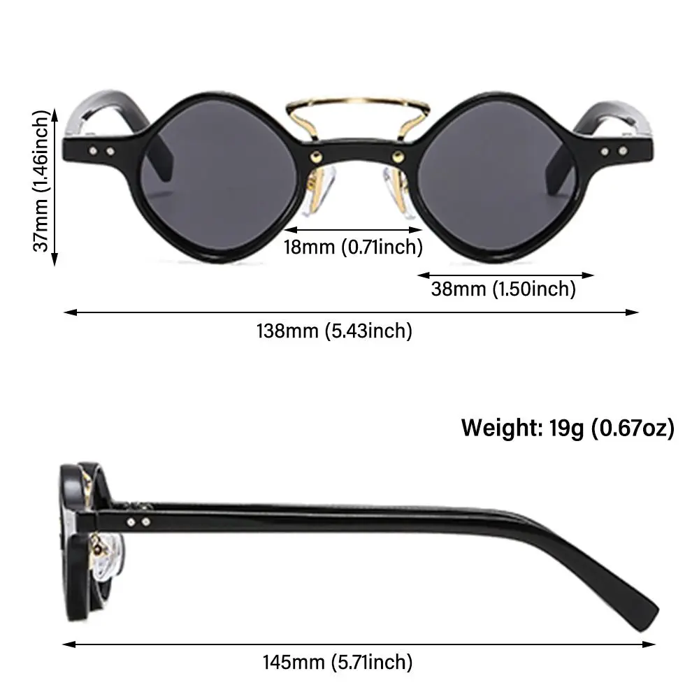 Gafas de sol redondas elegantes con un elegante marco negro y acentos dorados