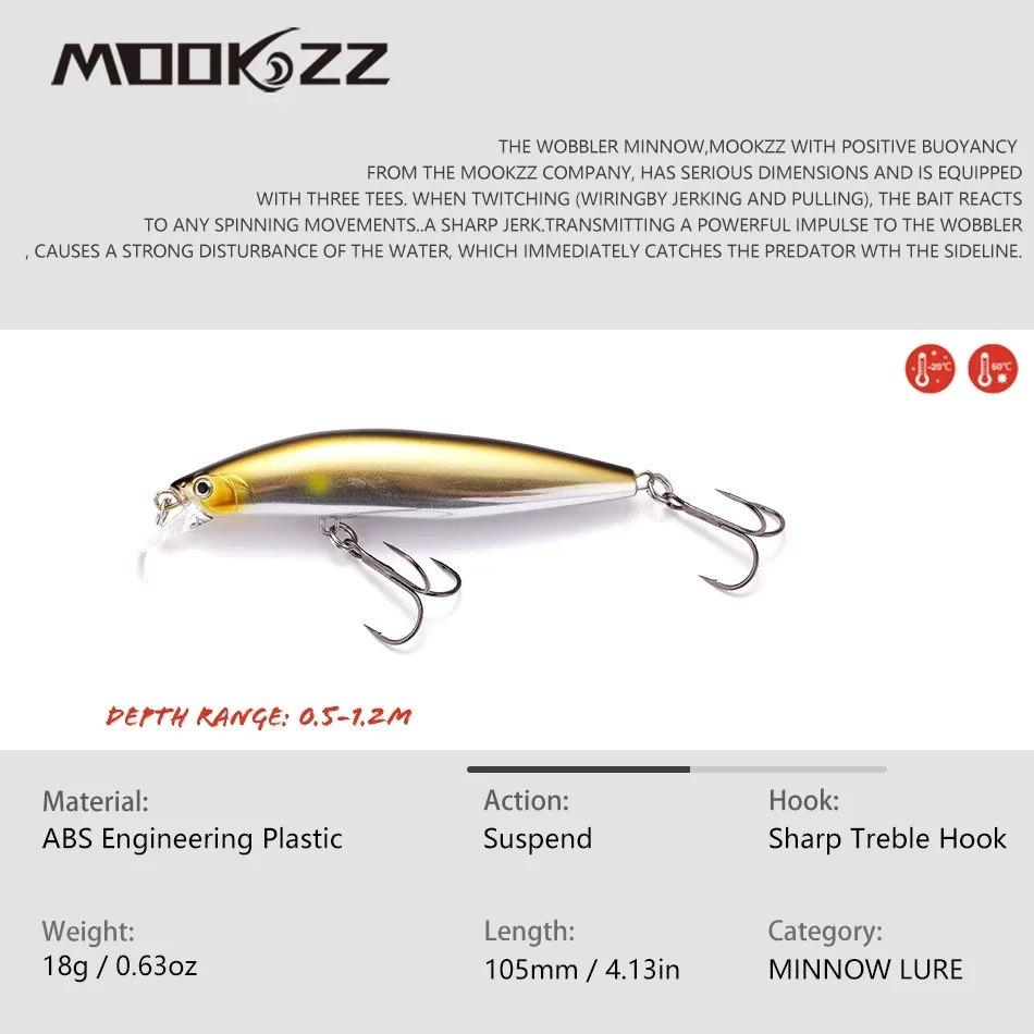 105mm 18g MOOKZZ Mejor Precio Suspensión Minnow RiprizerJerking cebo Señuelos de Pesca cebos artificiales aparejos - imagen 2