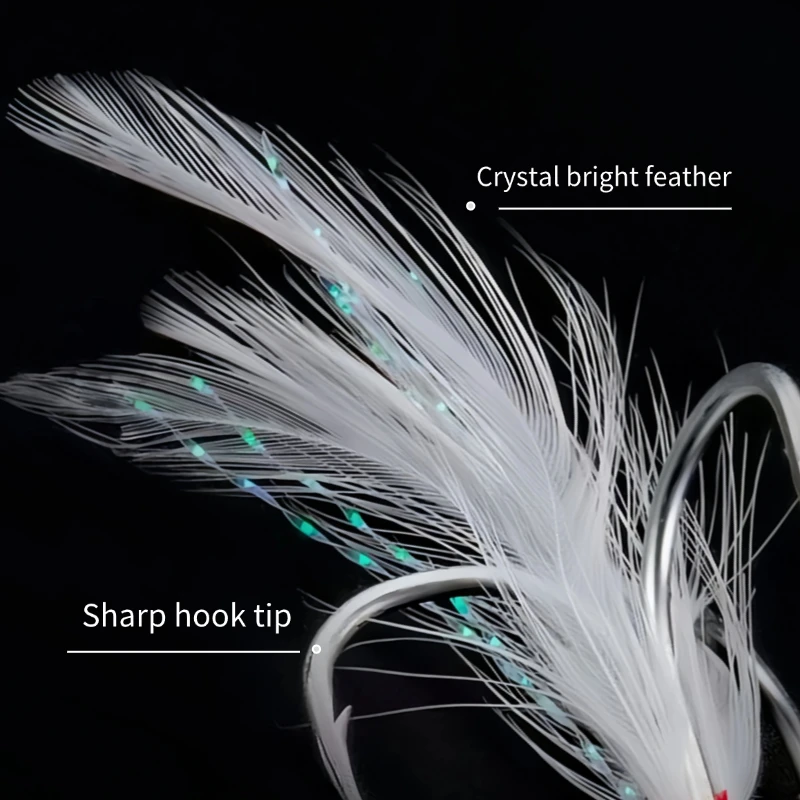 10 unids/set anzuelo de pez de plumas de tres piezas de acero al carbono estañado placa brillante accesorio gancho de garra refuerzo púas alambre brillante - imagen 3