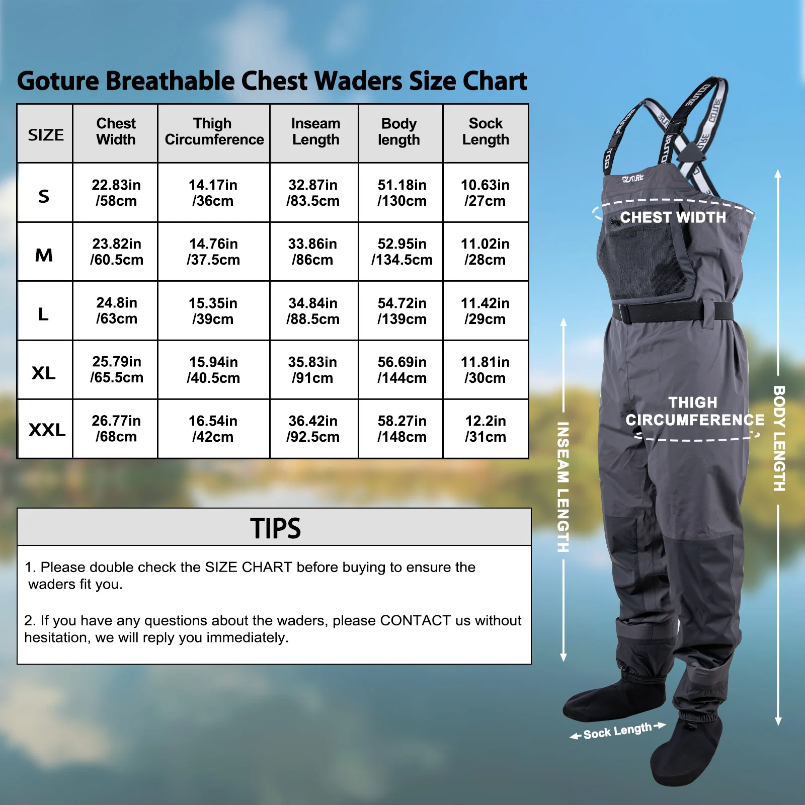 Goture Foot Waders de pesca en el pecho, media transpirable, Wader, ligero, Convertible, pantalones de caza, Kit para hombres y mujeres - imagen 3