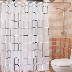 PEVA-cortina de ducha impermeable para baño, cortina de baño con patrón geométrico moderno a cuadros, decoración del hogar de granja