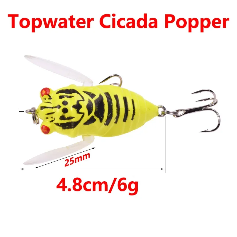 1 pieza top water popper, señuelo de pesca 4,8 cm, 6 g, soft cicada wobbler, insecto, tackle, señuelo artificial de plástico para bass, siluro