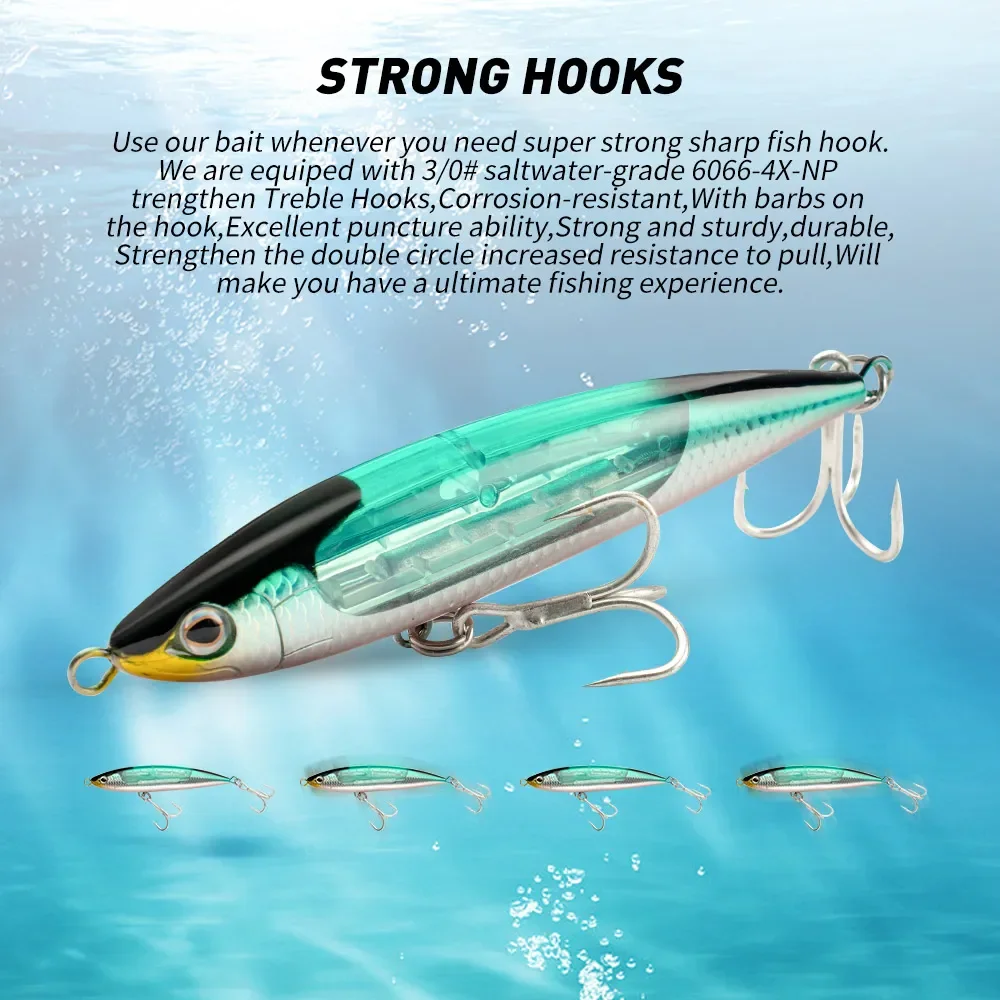 Señuelos de pesca Johncoo Topwater Pencil Dog Walker 17cm 102g cebo duro Artificial flotante Trolling agua salada señuelos de atún juego grande - imagen 5
