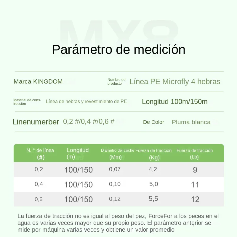 Kingdom Micro Fly 100M 150M línea de pesca trenzada PE 4 hebras 0,2 # /0.4 # /0.6 # Distancia de fundición lejana de 9-12 libras súper rígida y fuerte - imagen 3