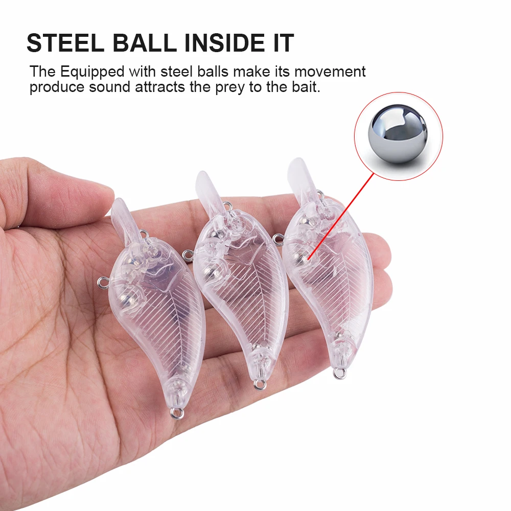 Hanlin-Cebo duro sin pintar, 10/20 piezas, 7CM, 7,5G, bolas de sonajero flotantes, cuerpo plano, Señuelos de Pesca cuadrados, Crankbait en blanco - imagen 4