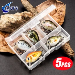 Juego de Mini Señuelos de Pesca, cebos de manivela realistas, cebos artificiales, Swimbait con caja de aparejos, 5 uds.