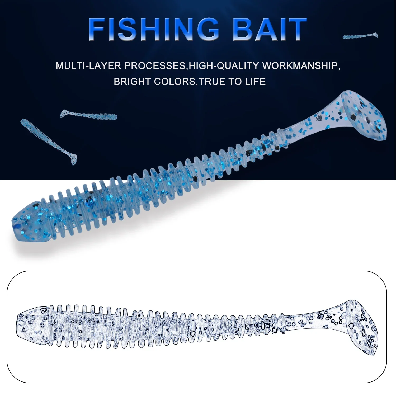 Sougayilang-Juego de Señuelos de Pesca blandos, 50 piezas, 50mm, 0,6g, cebo de silicona para pesca, Swimbait, Wobblers, gusanos blandos, aparejos artificiales - imagen 5