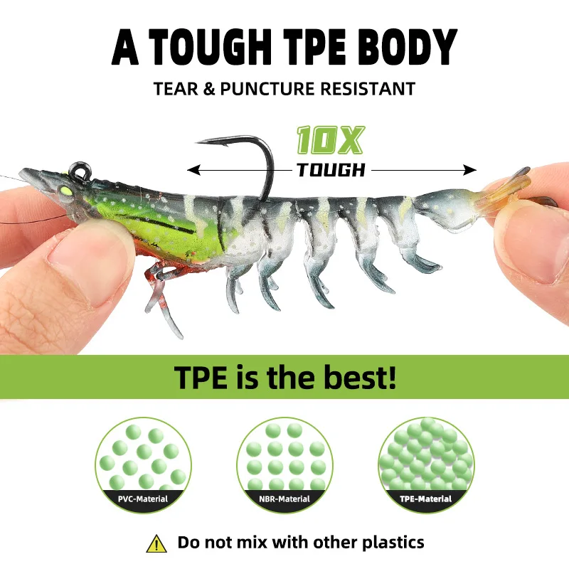 Señuelo de cebo suave de camarones de PVC artificial de 4 colores, 12g, 9cm, cebo luminiscente utilizado para actividades de pesca, suministros de equipo de pesca - imagen 3