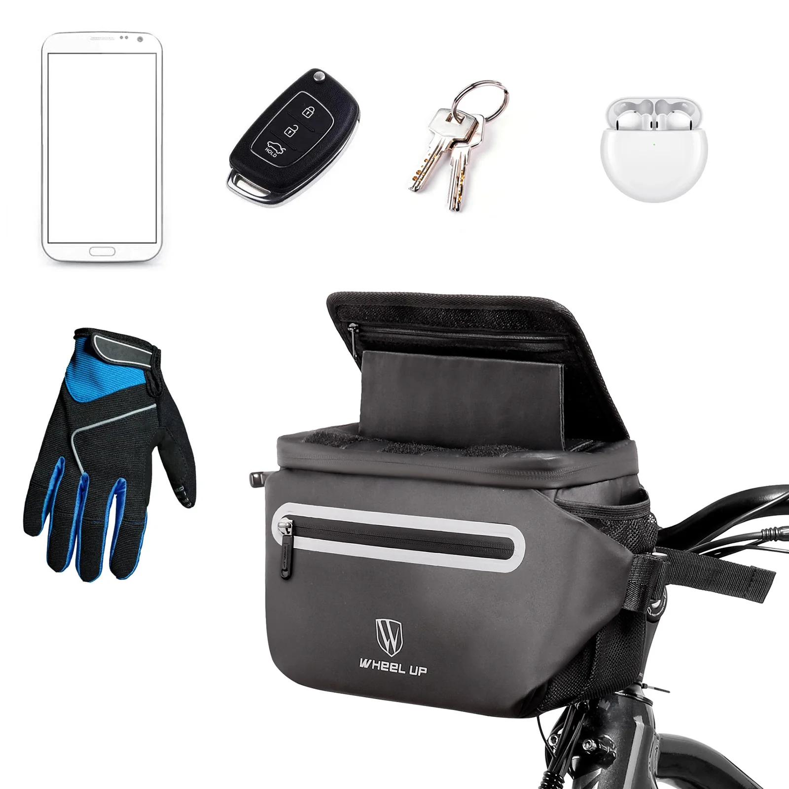 Bolsa grande para manillar de bicicleta, almacenamiento frontal con soporte para teléfono con pantalla táctil plegable - imagen 5