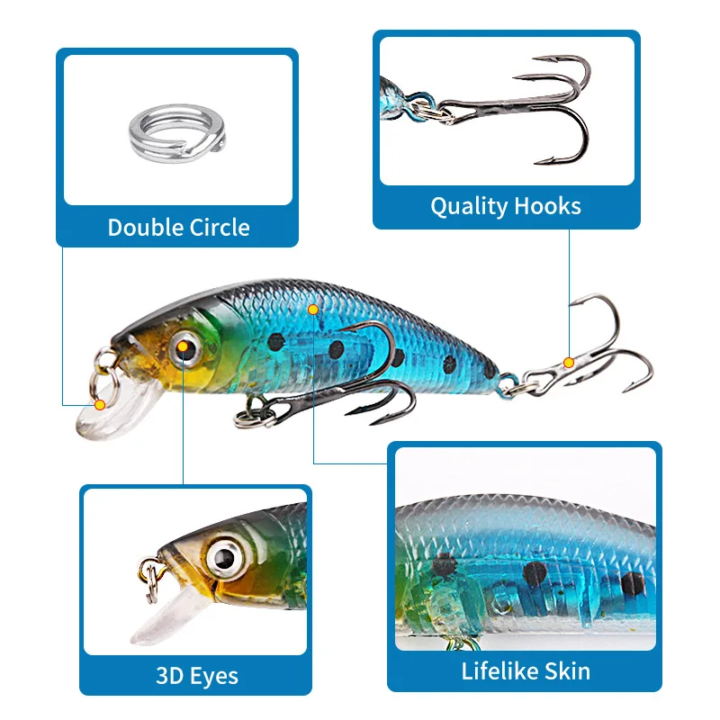 Señuelo de pesca de pececillos, cebo duro de plástico Artificial Wobbler, ojos 3D, 76mm, 8g, 1 unidad - imagen 3