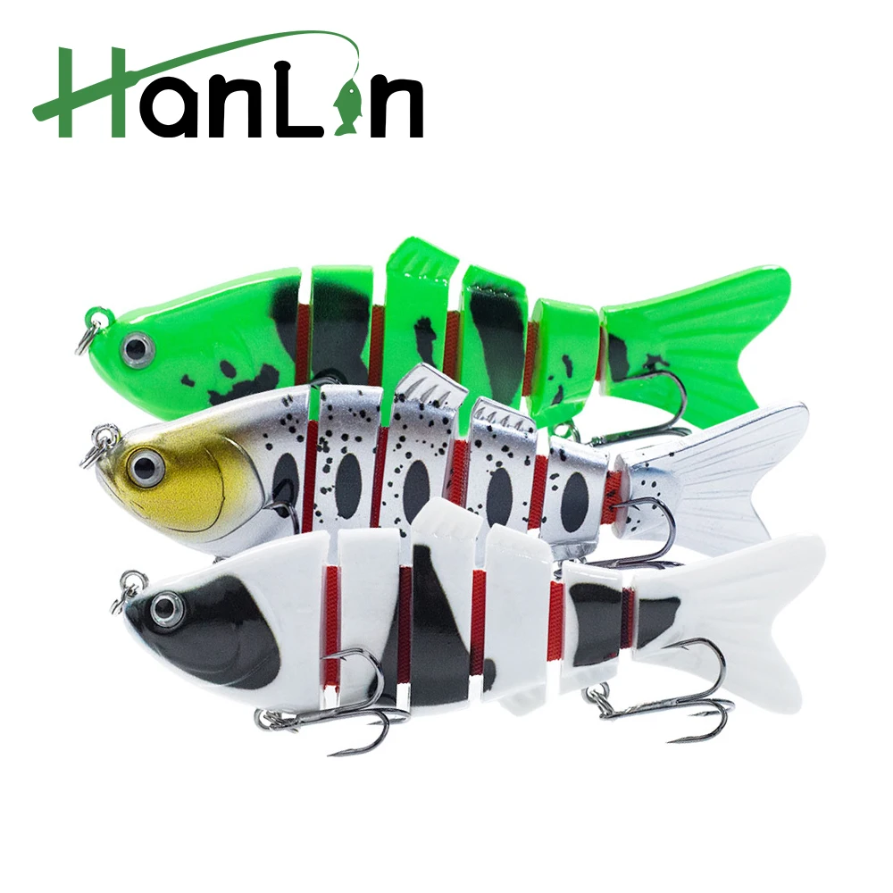 Hanlin-señuelo de pesca Artificial multiarticulado, 100mm/3,49 pulgadas, Wobblers, Swimbait realista, hundimiento lento, aparejos de lubina y trucha de plástico duro