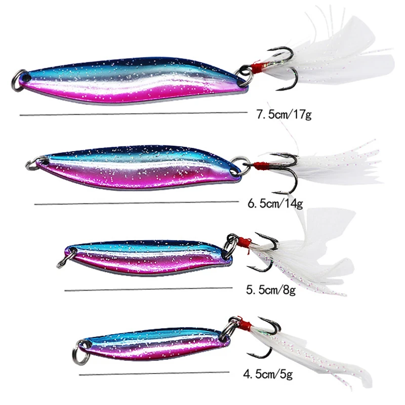 Señuelo láser de arcoíris, Wobblers VIB 5g 8g 17g, plantilla de Metal, Jigging lento/curricán, Wobbler, cuchara de Metal con gancho de plumas, señuelo de pescado - imagen 2