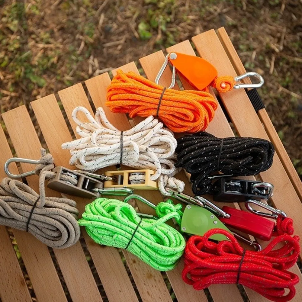 Polea de elevación de Metal, polea de anclaje para tienda de campaña de 4mm, colgadores de trinquete, accesorios de Hardware, ajustador de polea para exteriores, gancho de cuerda para toldo - imagen 2