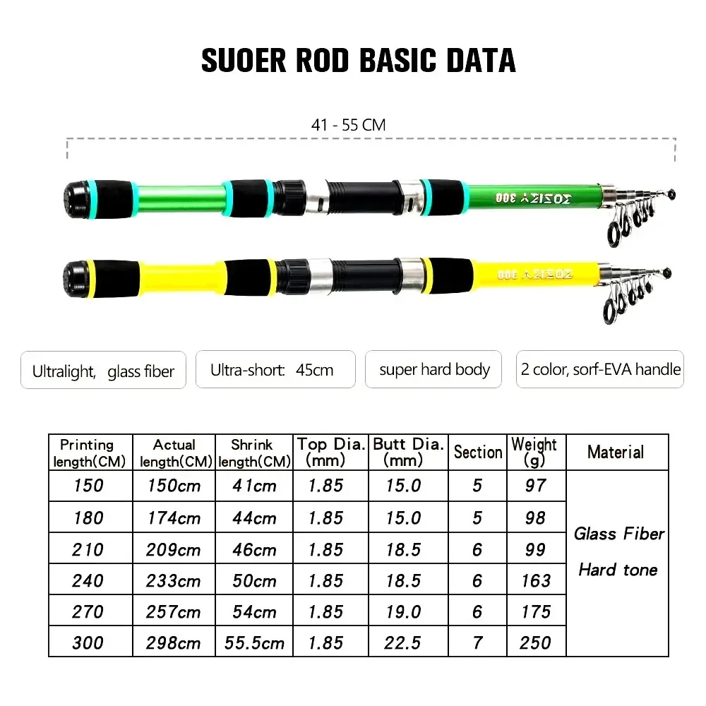 Caña de pescar con señuelo telescópico, herramienta de viaje de agua dulce y salada, giratoria, FRP, fibra de carbono, 2,7/2,4/2,1/1,8 M - imagen 5