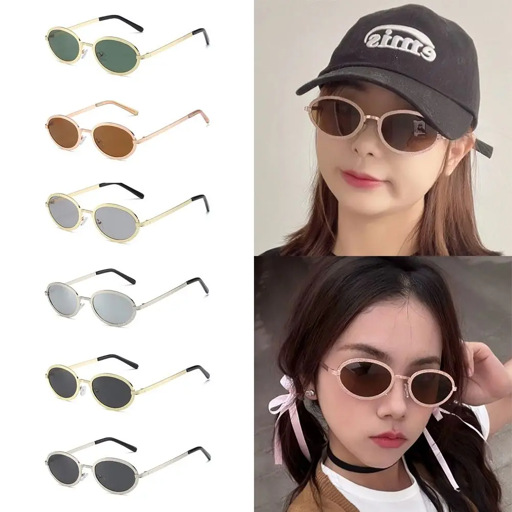 Gafas de sol con montura metálica ovalada Vintage, estilo coreano, Hip-Hop, montura de Metal en relieve, gafas de sol Punk para exteriores, Unisex - imagen 3