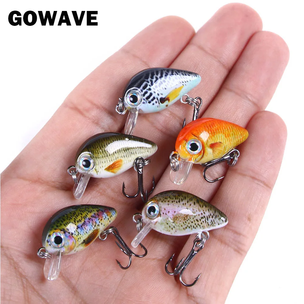 GOWAVE-Kit de Mini Crankbait de 1/5 piezas, cebo duro Artificial de 1,5g y 2g, señuelo de Pesca para lubina, trucha, aparejos Wobblers, Pesca Peche Perch Trolling - imagen 5