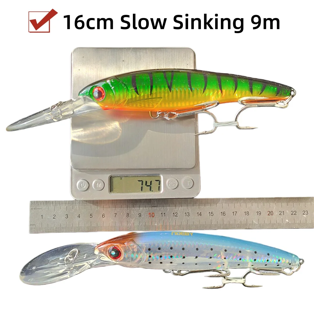 Noeby-señuelo de pesca de pececillo flotante grande, cebo Artificial de agua salada, Wobblers de curricán de fundición larga, equipo Jerkbait, 16cm, 1 ud.