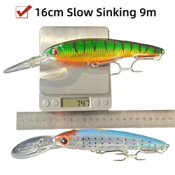 Noeby-señuelo de pesca de pececillo flotante grande, cebo Artificial de agua salada, Wobblers de curricán de fundición larga, equipo Jerkbait, 16cm, 1 ud.