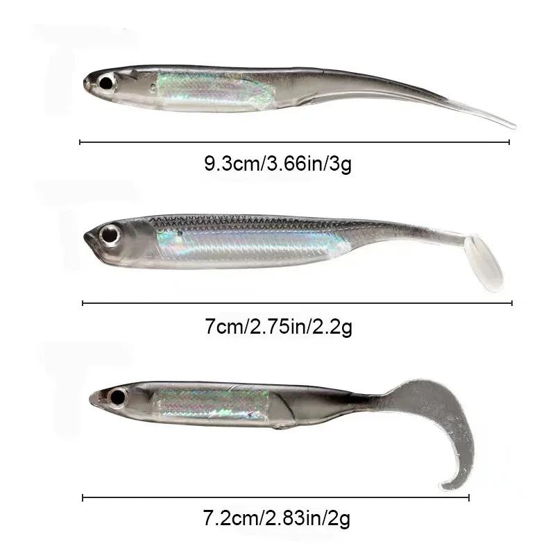 5 unids/lote cebo suave de pesca cola en T Señuelos de Pesca de peces Color arcoíris columpio de lentejuelas cebo giratorio de pesca - imagen 4