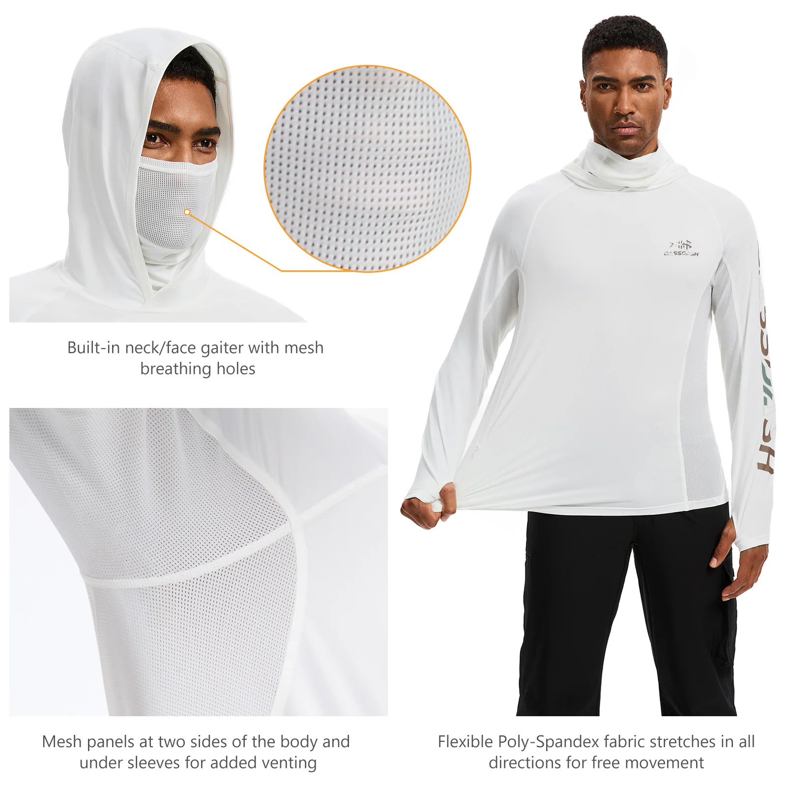 BASSDASH Sudadera con capucha de pesca gráfica UPF 50+ para hombre con máscara UV de manga larga que absorbe la humedad FS47M - imagen 4