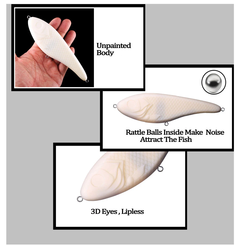 Chan'sHuang-Cebo en blanco sin pintar, 5 piezas, 15cm, 74,5g, sonajeros de hundimiento, deslizamiento, Jerkbait, aparejos de señuelo de pesca artificiales hechos a mano - imagen 5