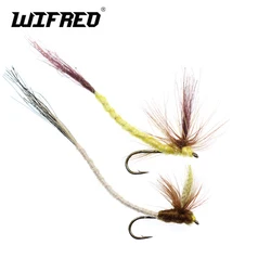 Wifreo-pesca con mosca, trucha, Color amarillo y marrón, cola larga, 10 #10, piezas