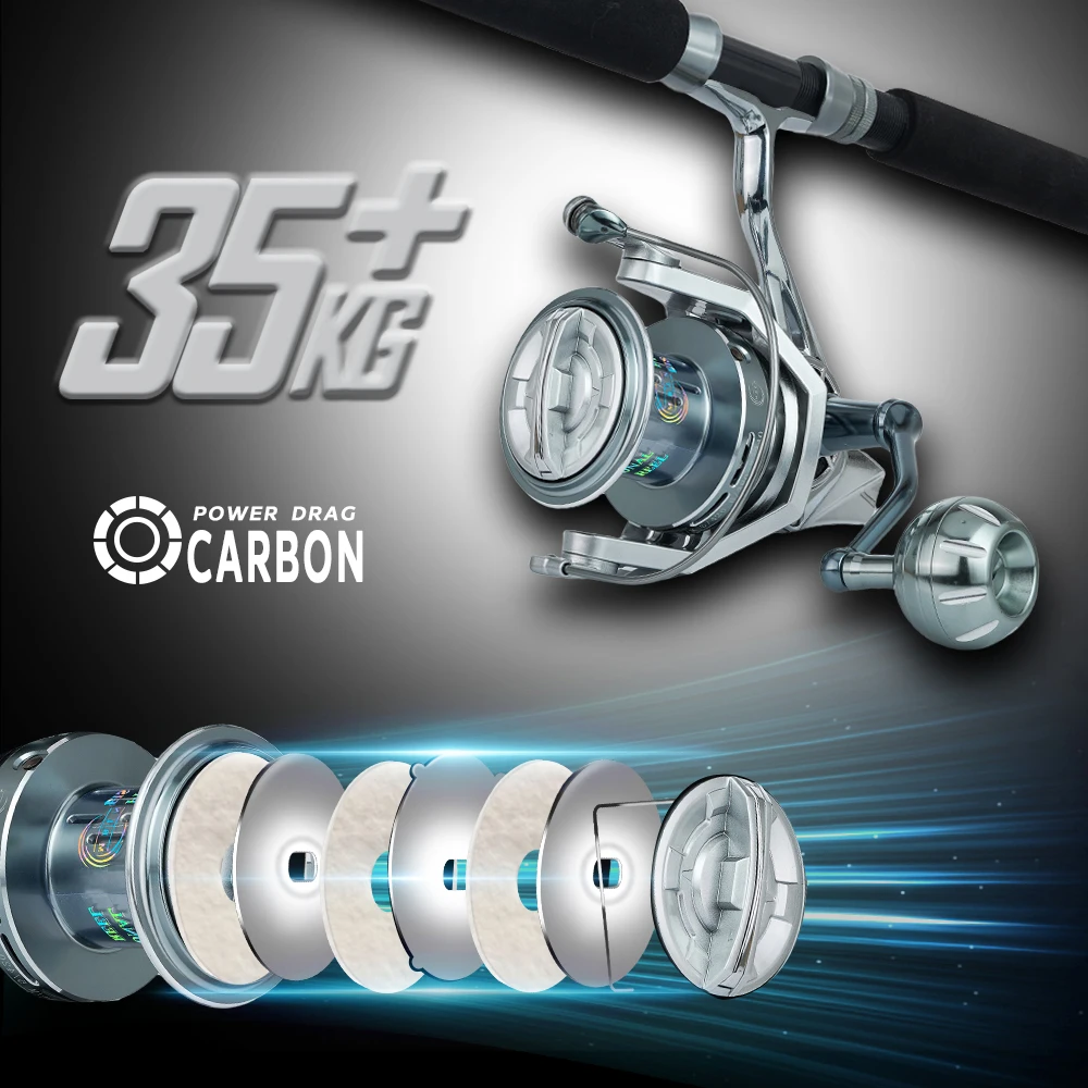 Marca MBLN, arrastre máximo de 35kg/77lb, 90% de Metal completo, carrete de pesca giratorio de mar grande, surfcasting duradero en agua salada, resistente a la corrosión - imagen 5