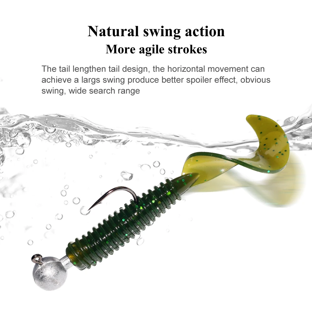 Nuevo Kit de Señuelos de Pesca blandos de 36 Uds., juego de señuelos de silicona, cebo Artificial, gusano con manivela, anzuelo con cabeza de plantilla, accesorios para aparejos de pesca - imagen 2