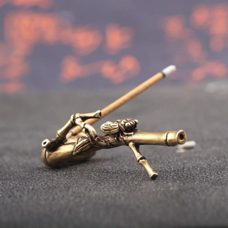 Quemadores de incienso de cobre puro con mosca de bambú, decoraciones Vintage de latón, incensario de sándalo, adornos para mesa de té, artesanía para decoración del hogar - imagen 2
