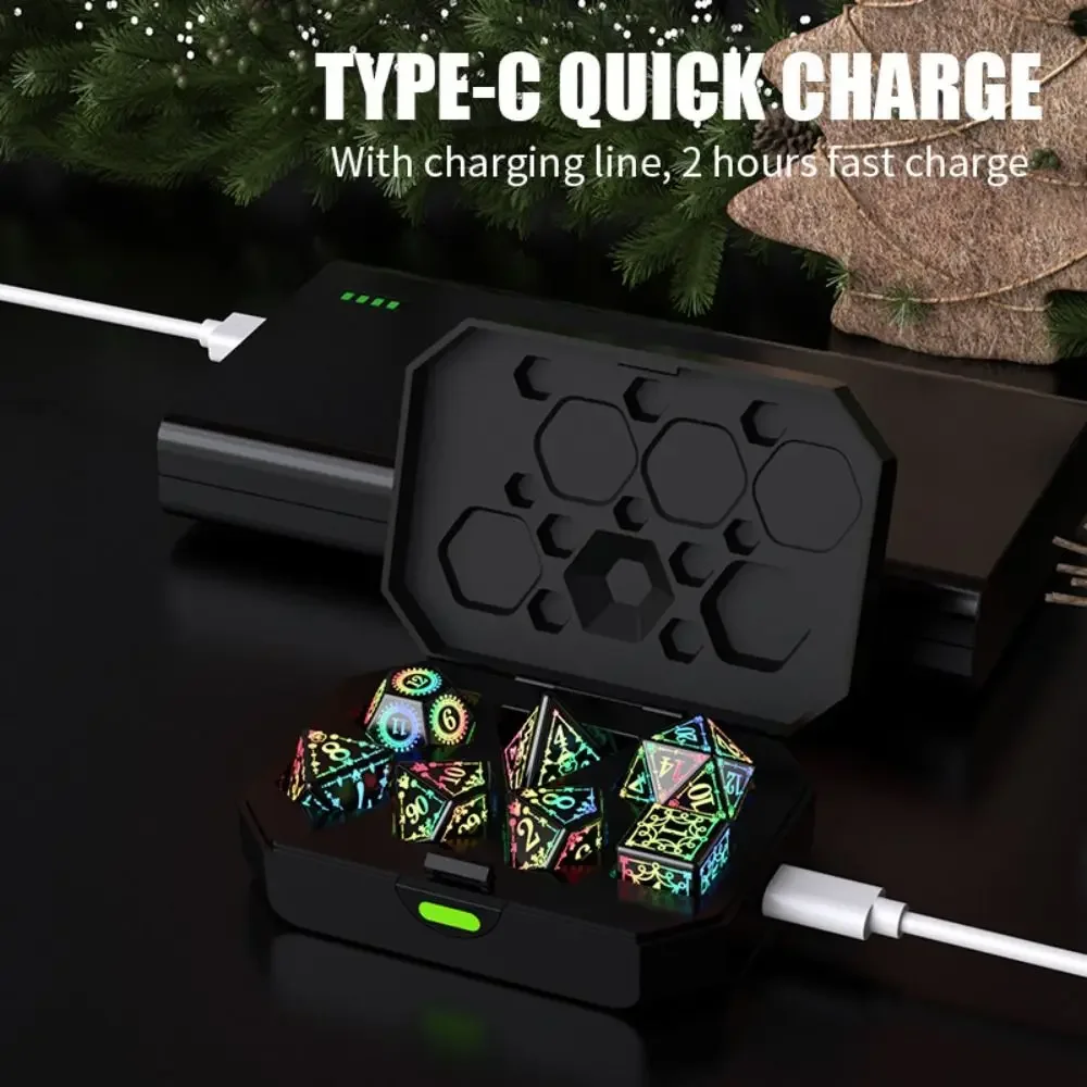 7 unids/set electrónico luminoso DND LED juego de dados recargable mazmorras y dragones iluminar dados activado por movimiento con caja de carga - imagen 2