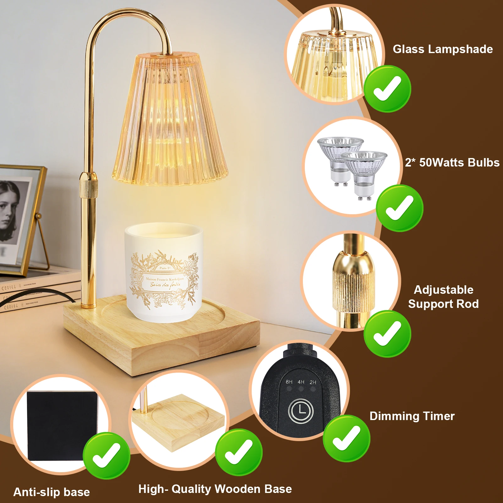 Calentador de velas eléctrico Vintage – Luz sin llama para cera - imagen 3