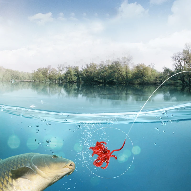 FTK, nuevo diseño, anzuelo de pesca rojo con línea, anzuelo de pesca con giro automático, anzuelo de púas doble afilado para accesorios de pesca de carpa, bueno - imagen 5