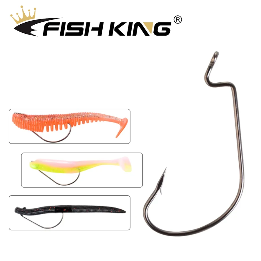 FISH KING-anzuelo de manivela de alta resistencia, anzuelo de púas, pesca de acero al carbono para señuelo de pesca suave, anzuelos de manivela de vientre ancho - imagen 5