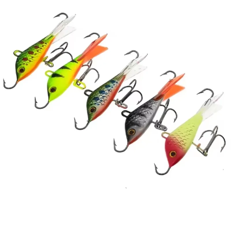 Señuelos hundidos para pesca en hielo de invierno, 50mm, 7,5g, con anzuelos de púas de acero inoxidable para evitar peces, simulación de carrera, ojo de pez 3D - imagen 3