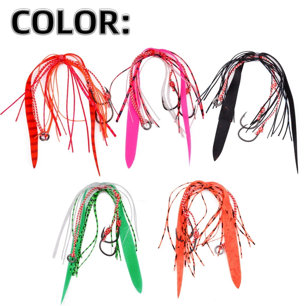 10 unids/set señuelo de falda de sílice para pesca, cebo de pesca de mar con anzuelos dobles de acero rico en carbono, equipo de pesca para barco, señuelo de remolque - imagen 2