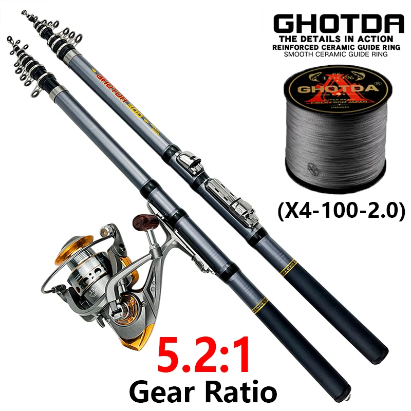 Juego de cañas de pescar telescópica portátil, Mini caña de carbono ultraligera de 1,5-3M y relación de engranaje 5,2: 1, carrete de Baitcasting para carpa y Lucio