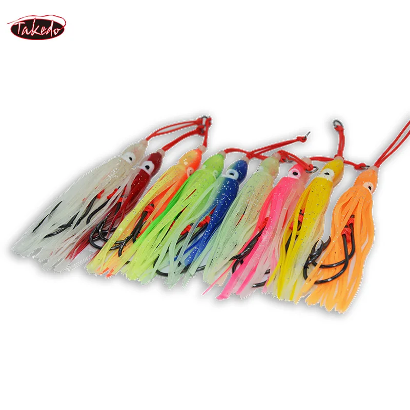 TAKEDO 12CM 8,4G faldas luminosas de calamar señuelo de pesca suave falda de calamar pulpo señuelo de atún con 20 #   Señuelo de pesca con anzuelo auxiliar - imagen 5