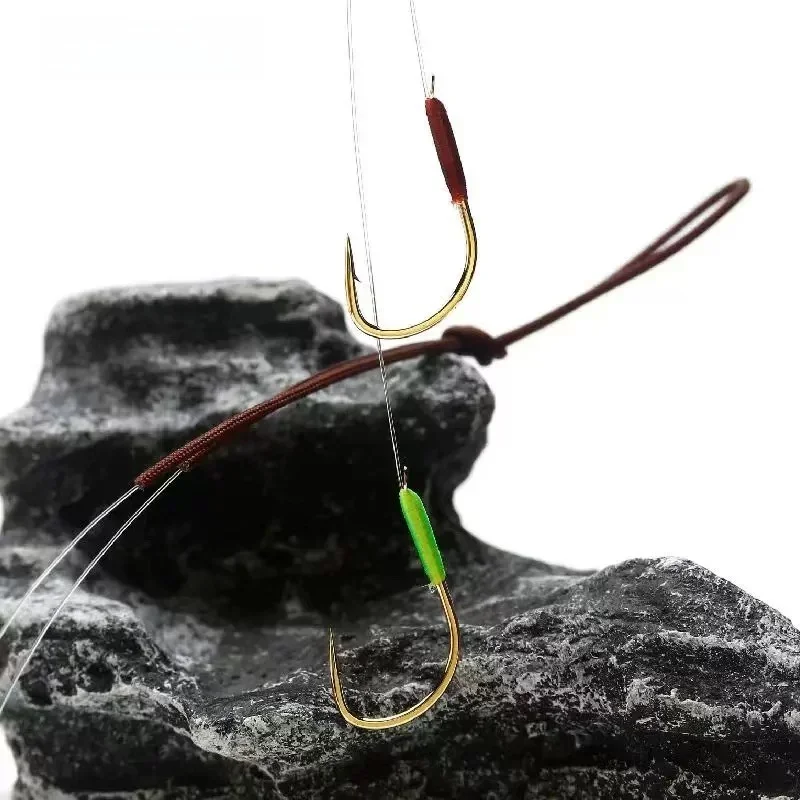 BKK labio rizado noche de mar dorado sin nudo gancho doble ganchos de carpa de maíz línea larga para carpa y culo Fi en Bla Pit Fiing - imagen 5